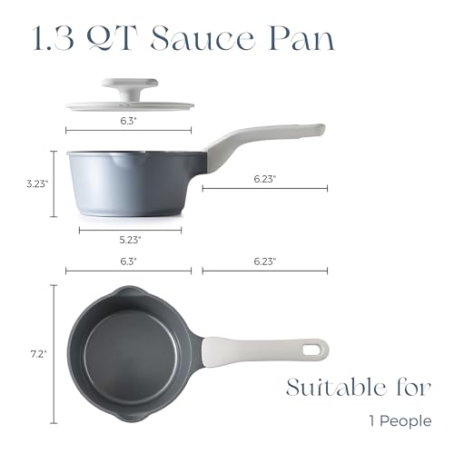 Ceramic Nonstick Saucepan with Lid (1.2 Quarts / Gray)