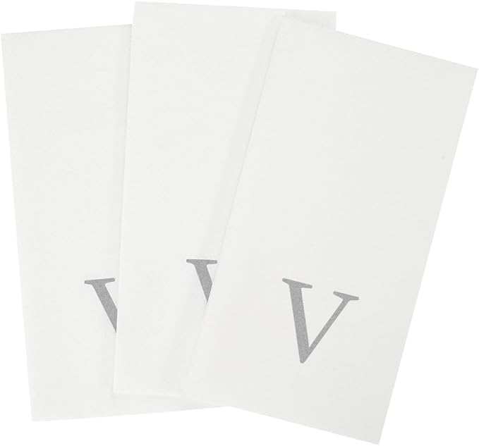 Luxenap 15.8 X 7.9 Inch Linen-Feel Guest Towels, 2000 Lettered Hand Towels - Silver Letter 'V', Sans Serif Font, White Paper Dinner Napkins, airlaid, For Restrooms And Tables - Restaurantware