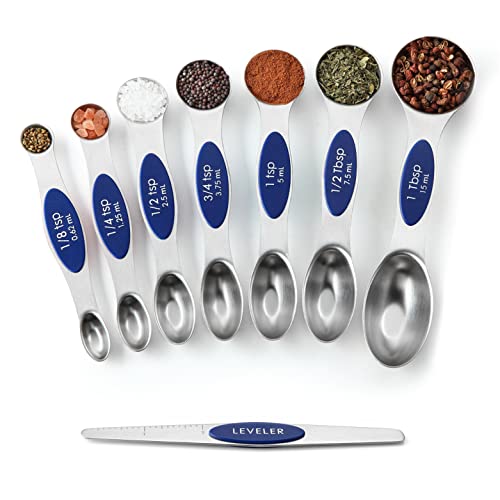 8 Magnetic Measuring Spoons Set for Baking & Cooking (Sapphire / 1-Pack)