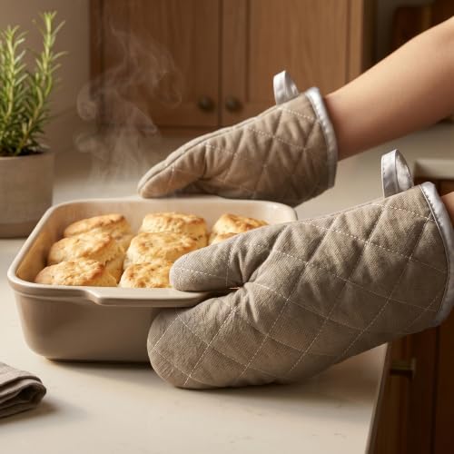 Grey 9" Quilted Oven Mitts 1 Pair Heat Resistant Kitchen (Gray / 9 Inch)