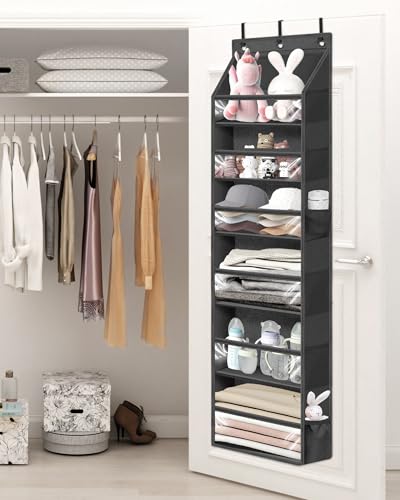 Over Door Organizer Hanging Shelves Large Clear Deep Pockets (Black / 6-Shelves 62.2"H)