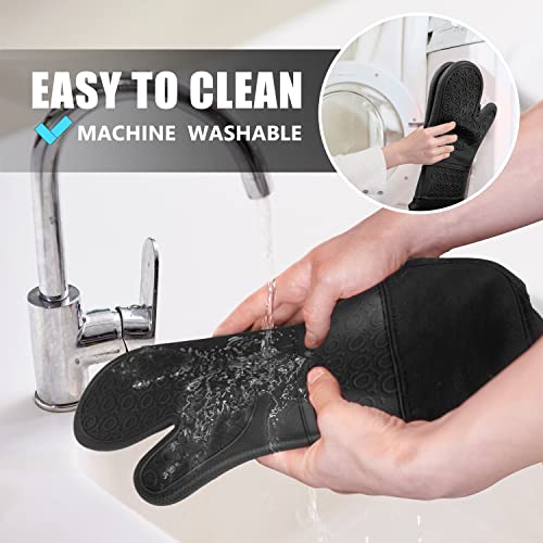 Silicone Oven Mitts and Pot Holders Sets (Black)