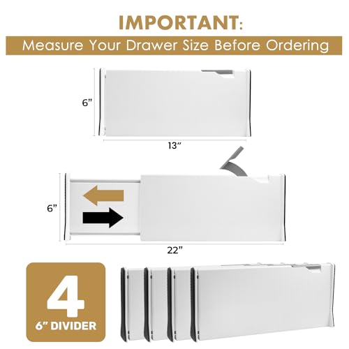White Expandable Drawer Dividers (6" Tall, 13"-22" Long)