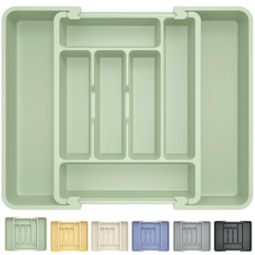 Large Silverware Organizer Tray for Kitchen Drawer Utensils Thicker (Sage Green)