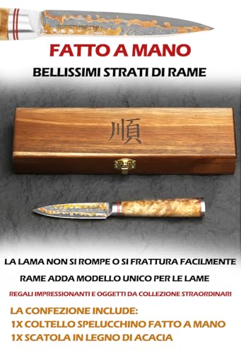 Kitchen Paring Knife 3.5”Japanese Handmade Copper Damascus Steel Blade Fruit Knives (Paring)