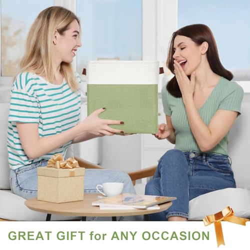 Collapsible Fabric Storage Cubes 11x11 Cube Storage Bins (Green / Off-White / Cube - 11"x11"x11")
