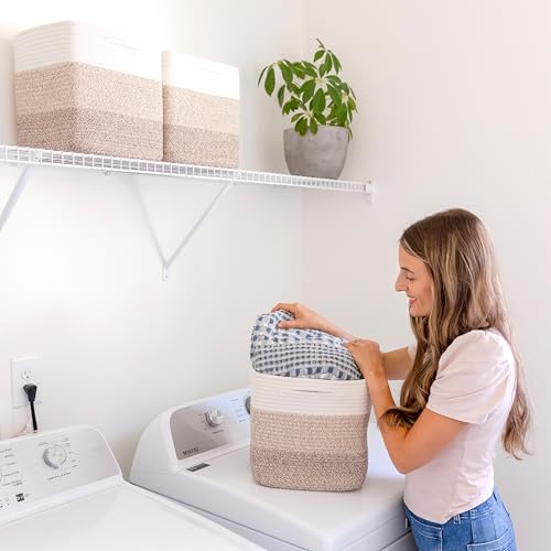 Storage Cubes 11 Inch Cotton Rope Woven Baskets for Organizing (3-Tone Brown)