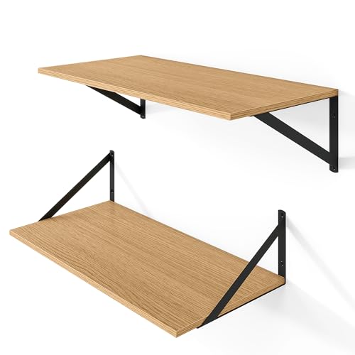 24W x 12D Deep Floating Shelves Set of 2 Oak (Oak With Black Metal Bracket / 24Wx12Dx5.8H)