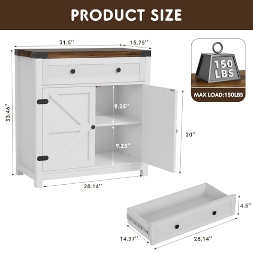 Farmhouse Coffee Bar Cabinet Sideboards (Pure White)