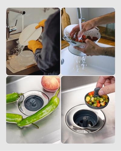 3 in 1 Kitchen Sink Drain Strainer and Stopper Combo (Stainless-wrap Shell with 1 Strainer)