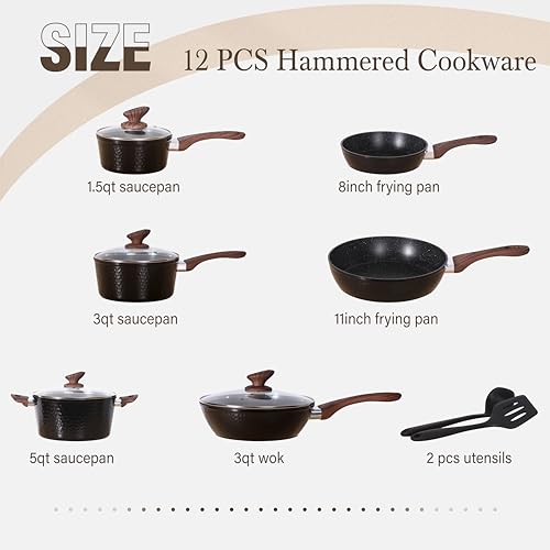 Induction Pots and Pans Set Nonstick (Jet Black / 12 PCS Cookware Set)