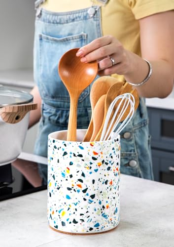 Ceramic Kitchen Utensil Holder for Countertop 6.4" Marble Pattern (Marble Pattern)