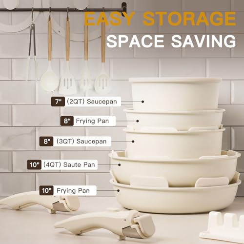 21 Pcs Pots and Pans Set Non Stick (Cream White / 21 Piece)