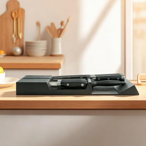 Bamboo Knife Drawer Organizer (Black / 12 Holder)