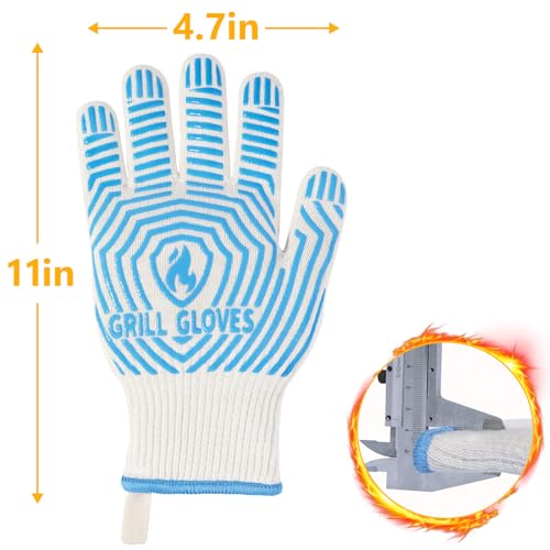BBQ Gloves Oven Gloves 1472℉ Extreme Heat Resistant (Light Blue / One Size Fits Most(Regular Cuff))