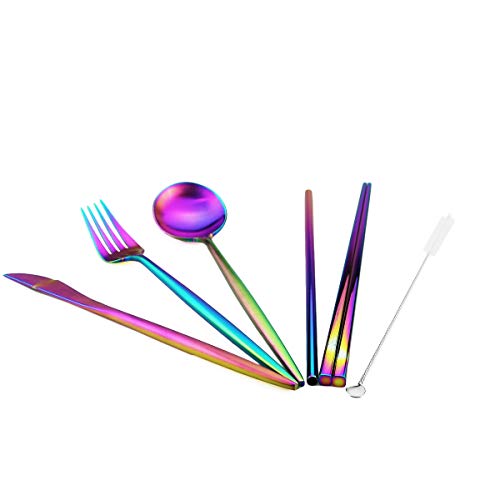 Reusable Travel Utensils (Blue Pouch / Rainbow)