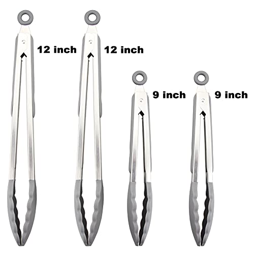 4 Pack Aqua Sky Silicone Kitchen Tongs Set (Aqua Sky)