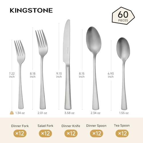 18 10 Flatware set for 12 (Matte Silver / 60-Piece)