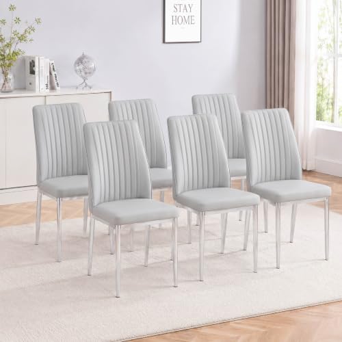 Modern Dining Chairs Gray PU Leather Kitchen Chairs Set of 6 (S- Gray)