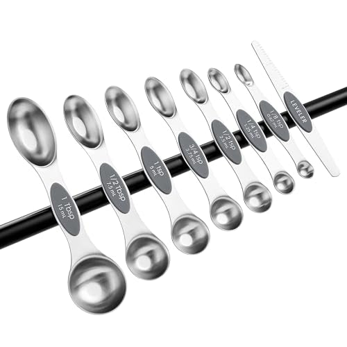 Stainless Steel Magnetic Measuring Spoons Set of 8 (Gray / 1-Pack)
