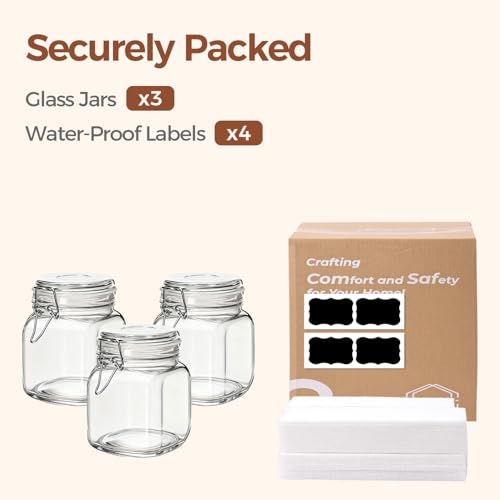 Square Glass Pantry Jars with Airtight Lids 34 oz 3 Pack Coffee (34 fl oz x 3)