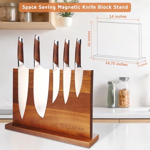 Modern Acacia Magnetic Knife Block Holder 14 x 10 Inches (XL)
