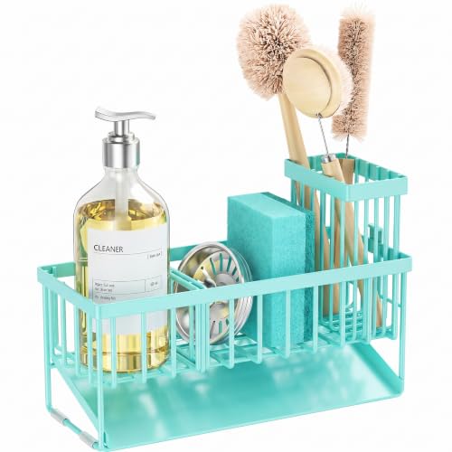 Kitchen Sink Caddy Organzier with High Brush Holder (Turquoise / 9.25 inches)