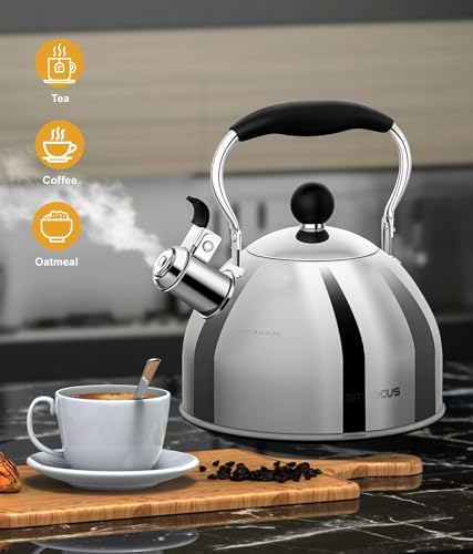 Tea Kettle 2 Quart Stainless Steel Whistling Tea Kettle (Silver)