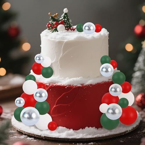 40 Pcs Ball Cake Toppers Red Green White Silver Sticks Foam Balls DIY Cake Topper Insert Balls Cake Decorations for Baking Christmas Party Decorations (40-red Green White Silver)