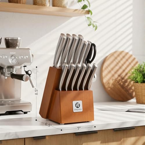 14 Piece Japanese Gyutou Stainless Steel Kitchen Knife Set (Light Brown)