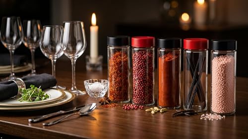 16oz Glass Spice Shakers with Lids (Tall Spice 16oz Black 7 Holes Set of 2)