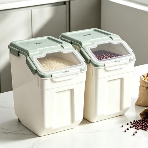 50 lb Large Food Grade Container for Rice Flour Sugar (Green / 50lbs, 4-pack)