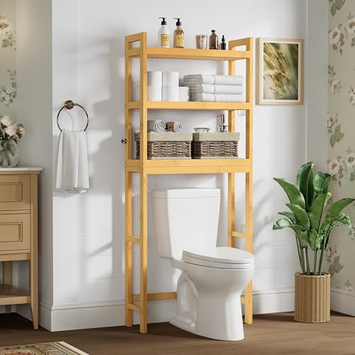Bamboo Over The Toilet Storage Cabinet (Natural / 3 Tiers (66.9"H))