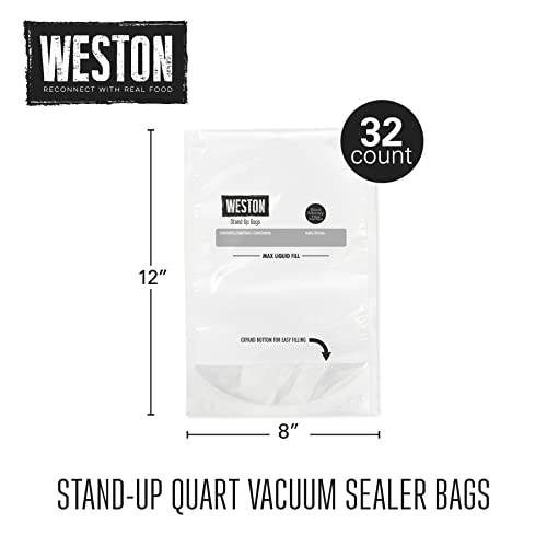 8" x 12" Stand Up Quart Vacuum Sealer Bags For Meal Prep & Sous Vide (32 Count for Food/Liquid, Clear / 8" x 12" (Quart))