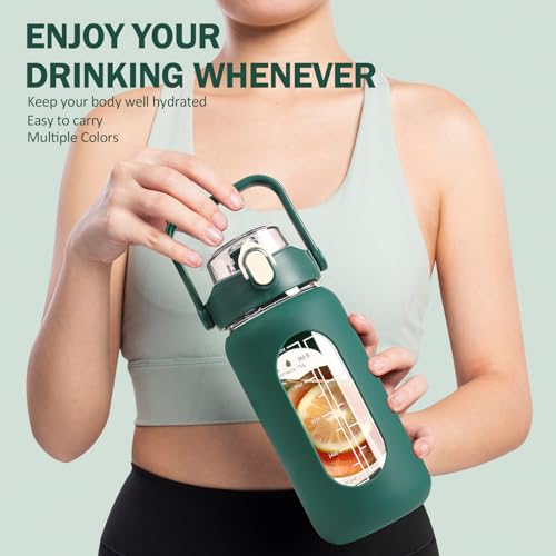42oz Glass Water Bottles with Straw (Ink green / 42 Ounces)