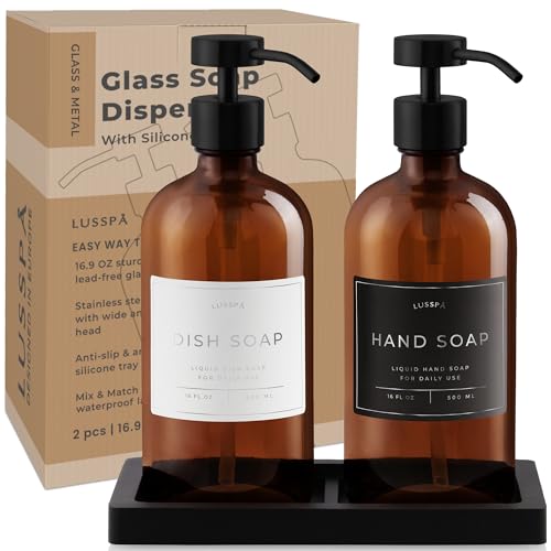 Glass Soap Dispenser Set of 2 (Amber/Black)