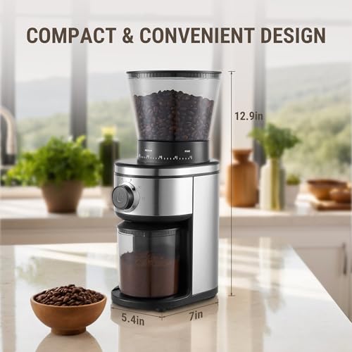Conical Burr Coffee Grinder Electric (Shiny silver Black)