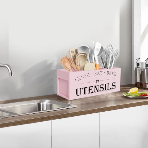 Extra Large Utensil Holder Countertop for Kitchen Counter (Pink)