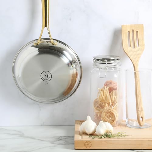 Castelle 9.5 Inch Stainless Steel Frying Pan with Gold (Stainless Steel W/ Gold Handle / 9.5" Frying Pan)