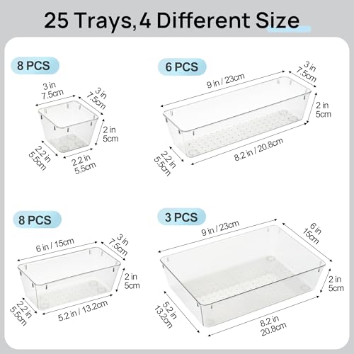 25 Pack Plastic Drawer Organizers with Non (Clear Black)