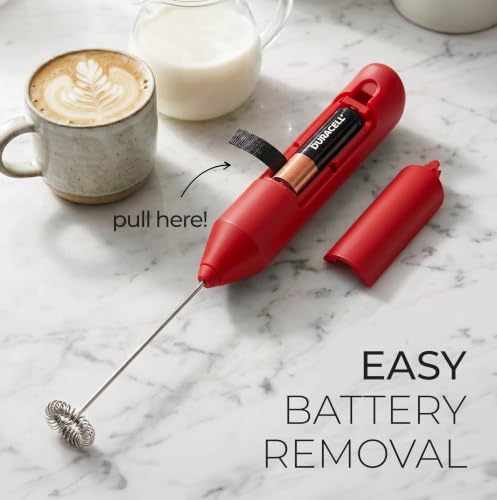 Powerful Milk Frother AA Batteries Included (Red / Compact Frother + Batteries)