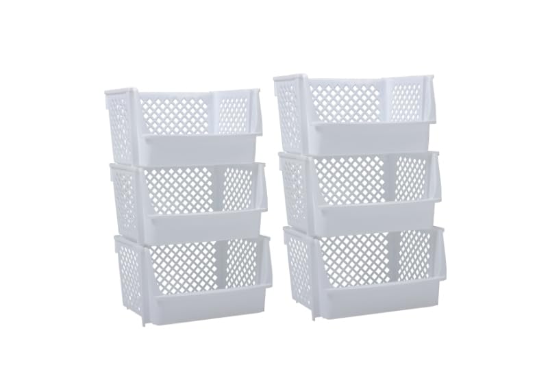 XLarge Stackable Storage Bins Open Front for Pantry Storage (6 Pack - XLarge / White)
