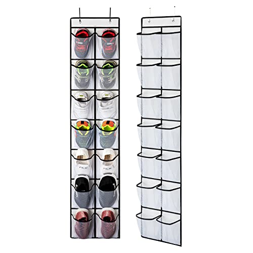 2 Pack White 14 Pockets Over the Door Shoe Organizer (White-2 Pack of 14)