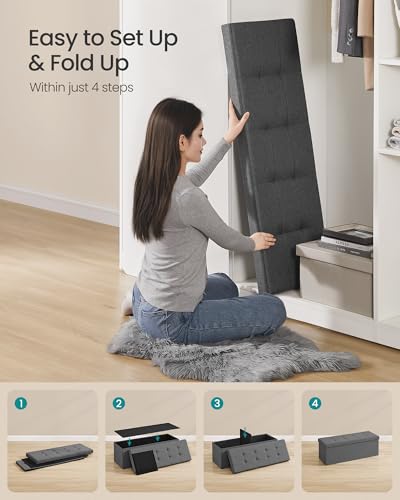 43.3 Inches Folding Storage Ottoman Bench (Dark Gray / 15"D x 43"W x 15"H (without Flipping Lid))