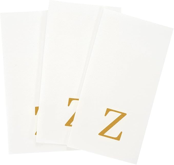 Luxenap 15.8 X 7.9 Inch Linen-Feel Guest Towels, 2000 Lettered Hand Towels - Gold Letter 'Z', Sans Serif Font, White Paper Dinner Napkins, airlaid, For Restrooms And Tables - Restaurantware