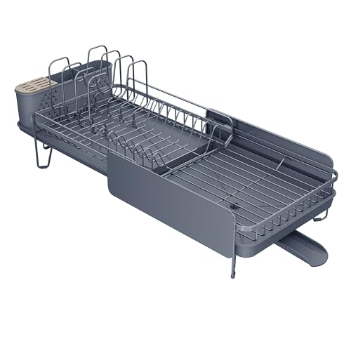 Large Expandable Dish Drying Rack for Kitchen Counter (Gray)