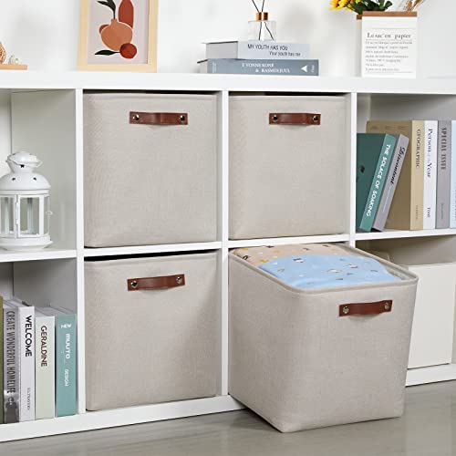 Storage Bins 4 Pack Of 13x13x13 Decorative Storage Cube Bins Suit Office (Beige / L-13"x 13"x 13")