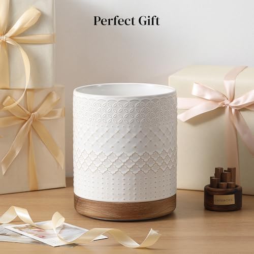 360° Rotating Extra Large Cooking Utensil Holder (White Embossed / 7.6 Inch)