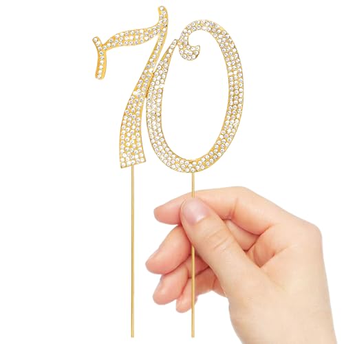 Gold 70th Birthday Cake Topper Rhinestones Cake Decorations for 70th Birthday Party (70th- Gold)