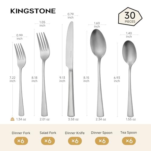 30 Piece Silverware Set (Matte Silver / 30-Piece)